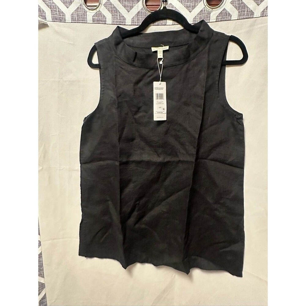 NWT Eileen Fisher Sleeveless Tunic Black Size Small Linen